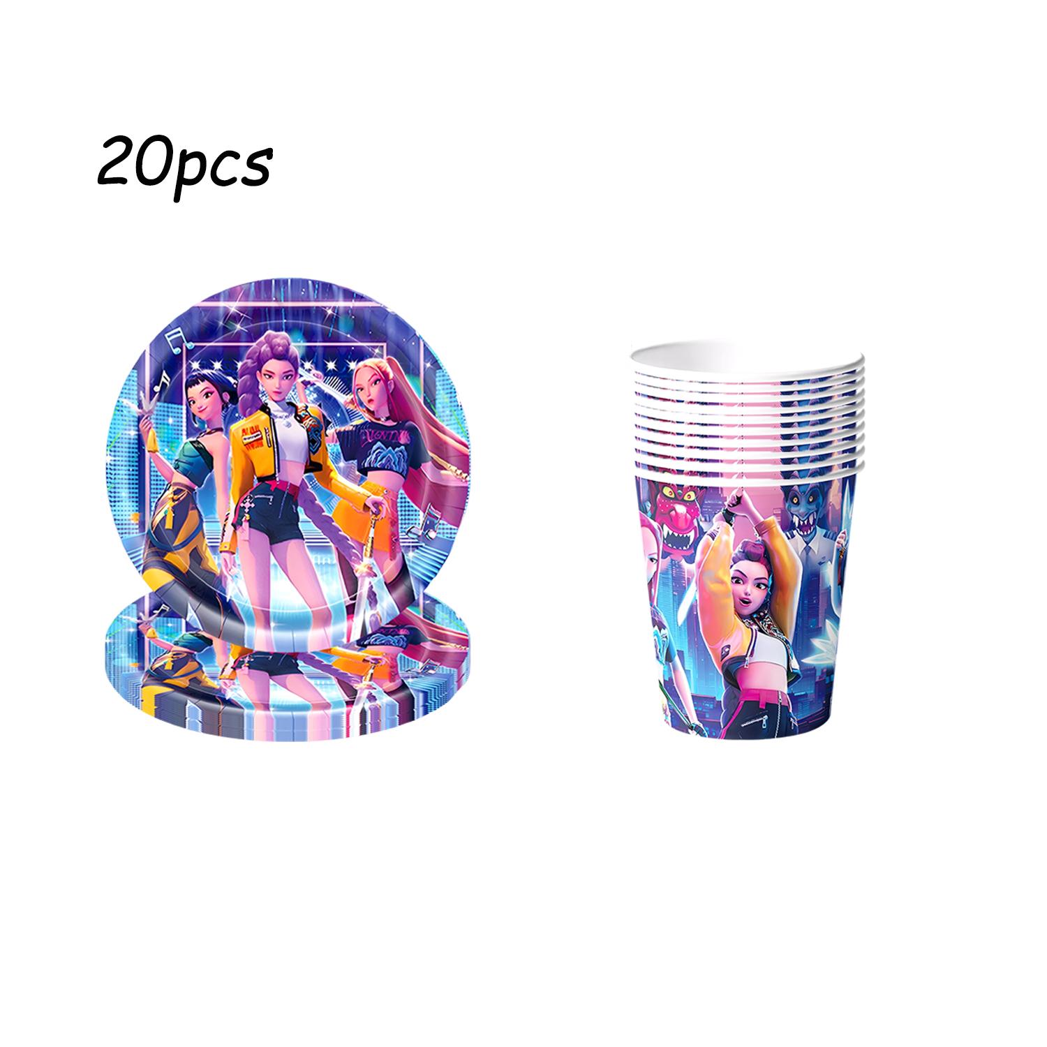 

k pop demon hunters Theme Birthday Party Decorations Tableware Cup Plate Gift bag paper Straw for Girls Baby Shower Supplies
