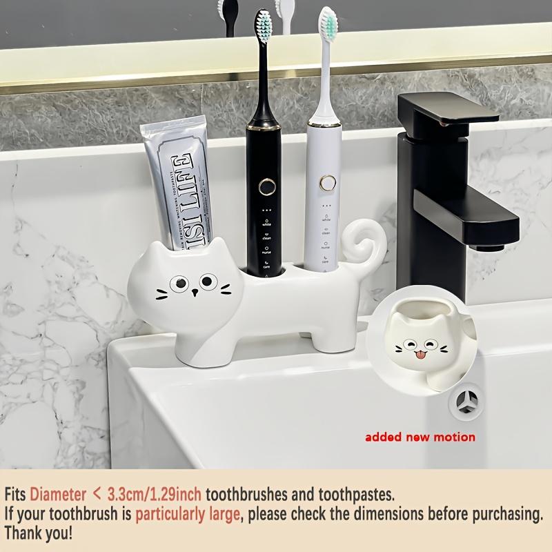 Cute Cat-Shaped Ceramic Toothbrush Holder, Space-Saving Bathroom Storage Stand with Sturdy Base