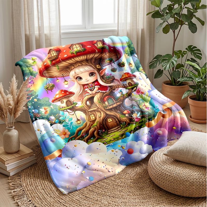Fairy Mushroom Home Theme blanket Lightweight Warm Flannel Blanket Decorative Throw Blanket for Home Decoration