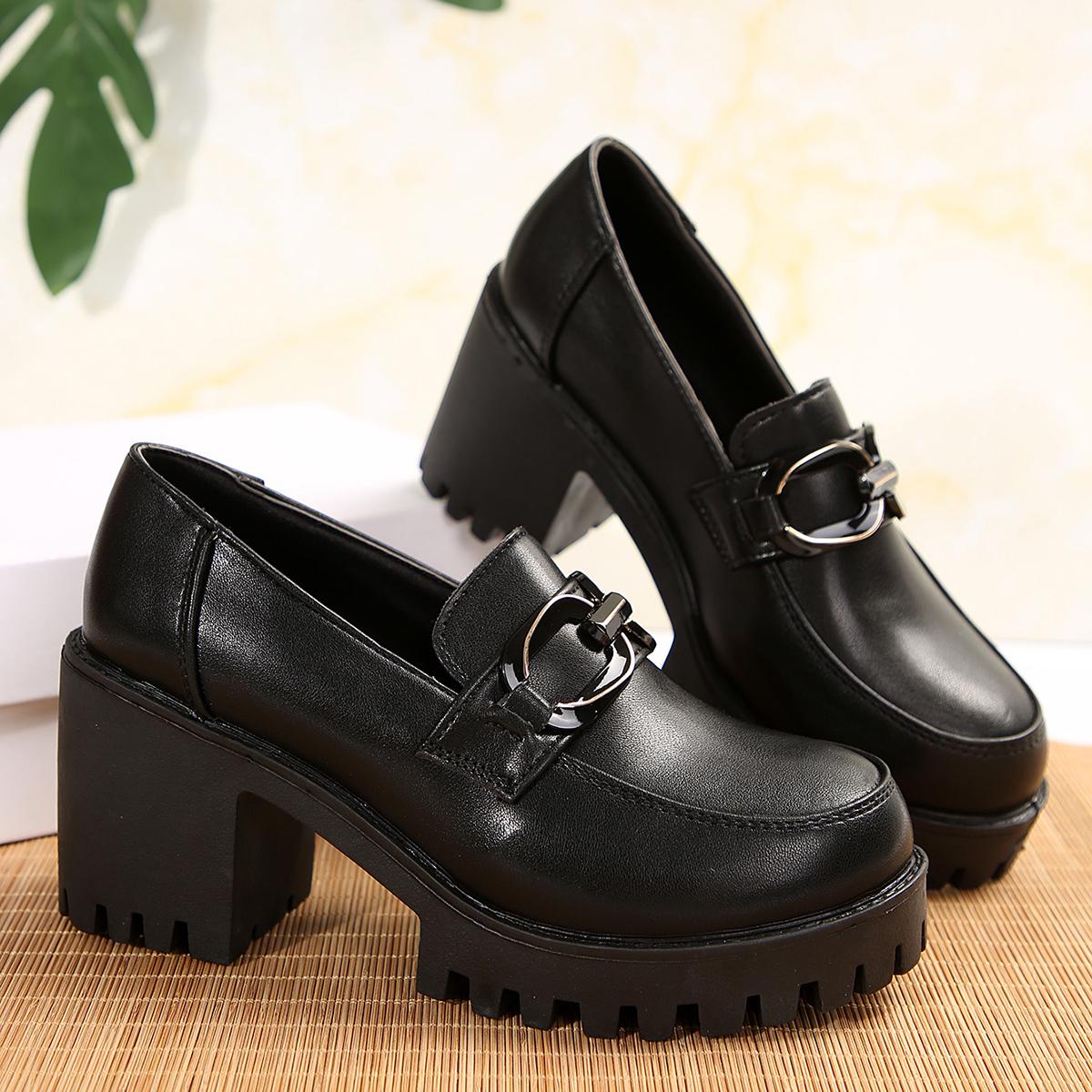 

Известный бренд Мягкая кожа Черная обувь Женские туфли-лодочки на блочном каблуке Обувь на платформе Модель Офисная работа Высокие каблуки Изящная обувь для ходьбы 35 чёрный