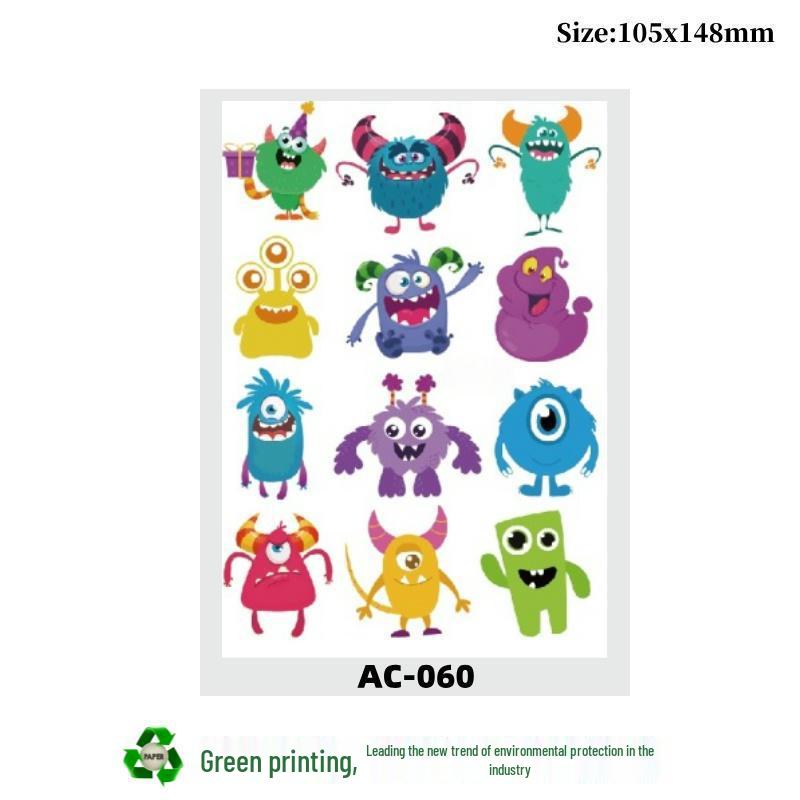 Halloween Cartoon Tattoo Stickers: Cute Anime Animals, Plants & Cars for Kids - DIY Parent-Child Fun 10.5x14.8cm