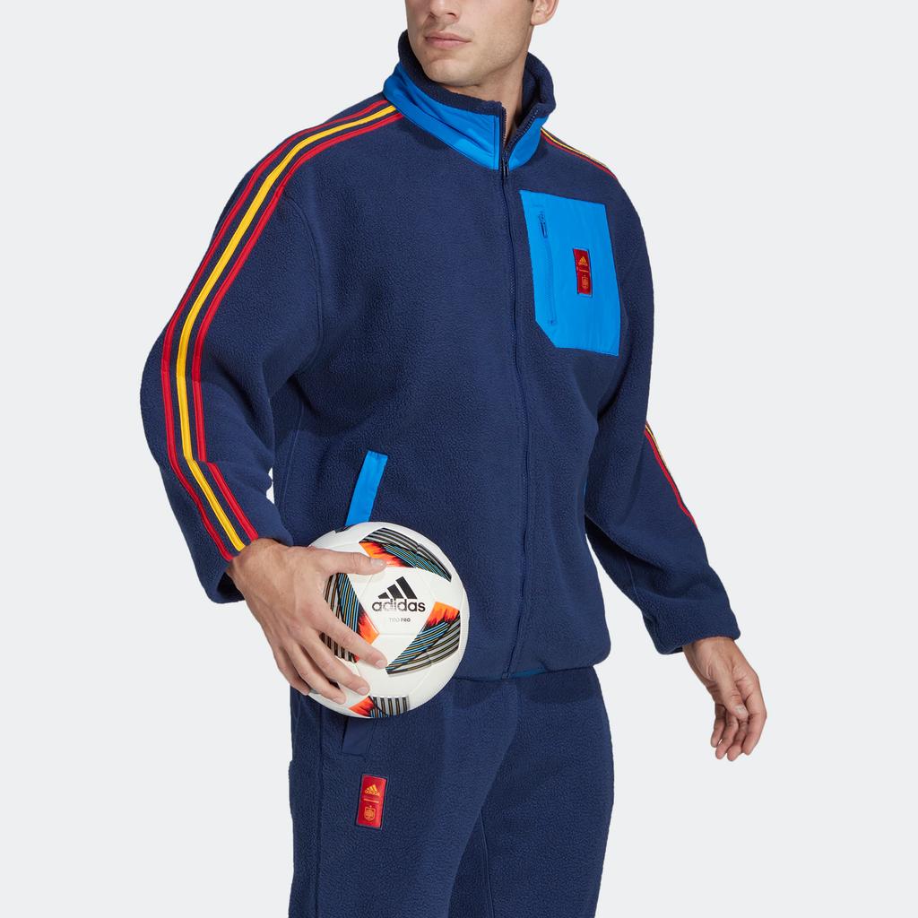 Adidas Spanias lagmerke logo glidelåsfleecejakke med ståkrage for menn yttertøy blå HE8921