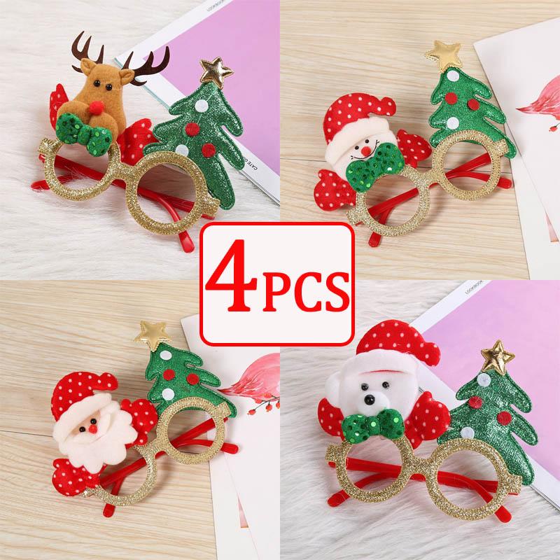 4/10 Pair Christmas Eyeglasses Glasses Glitter Cute Costume Xmas Glasses Frames for Christmas Party Favors Ornaments Props