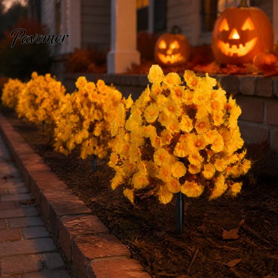 Durable Plastic Fall Foliage Artificial Autumn Flowers Bouquet, Maple Leaf/Morning Glory/Camellia Eucalyptus Ground Stake, Waterproof Harvest