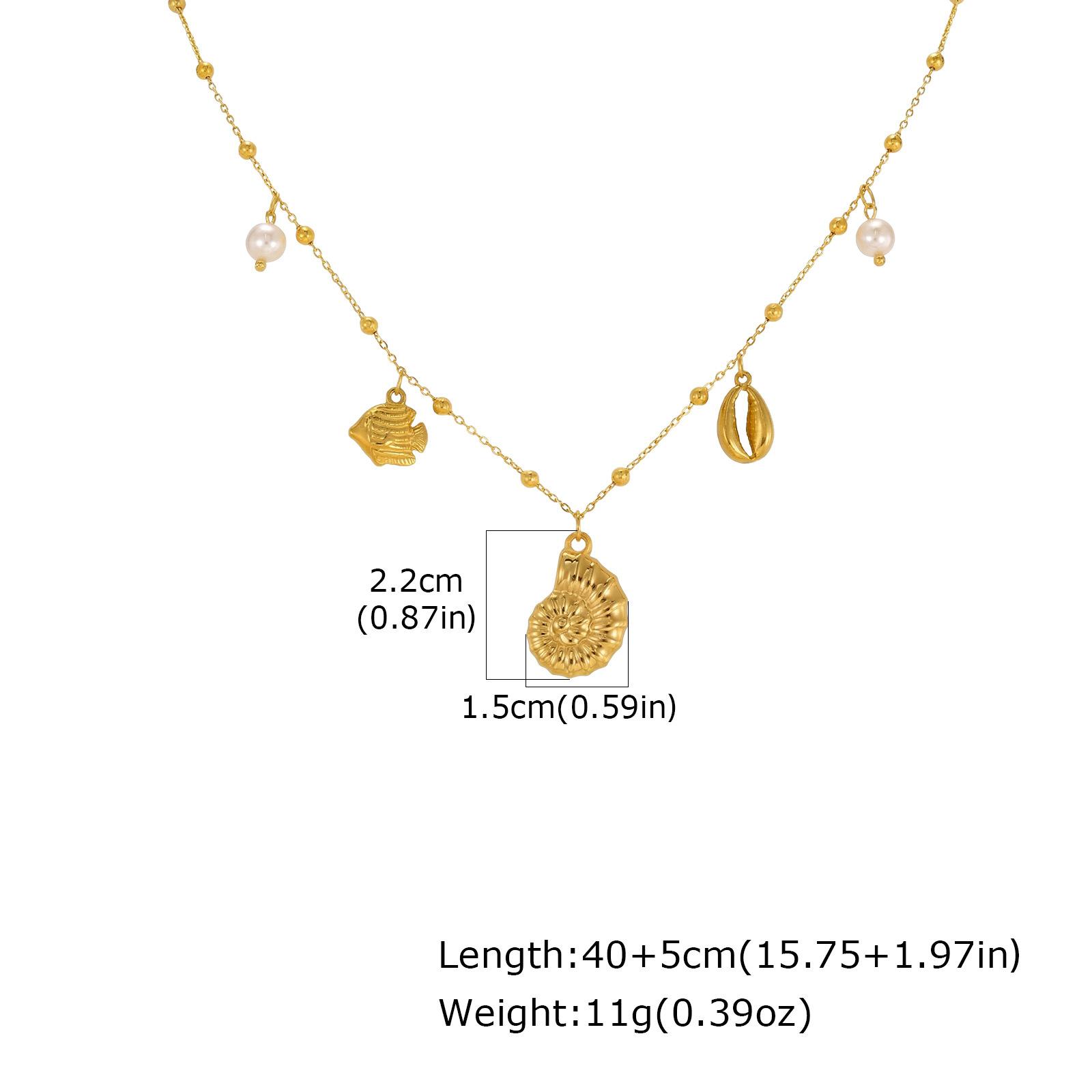 Summer Leisure Seaside Ocean Wind Stainless Steel Imitation Glass Pearl Conch Necklace Women Nc-2507