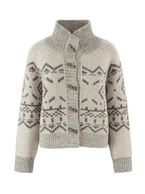 Women's Retro Color-Block Jacquard Knit Cardigan for Autumn/Winter