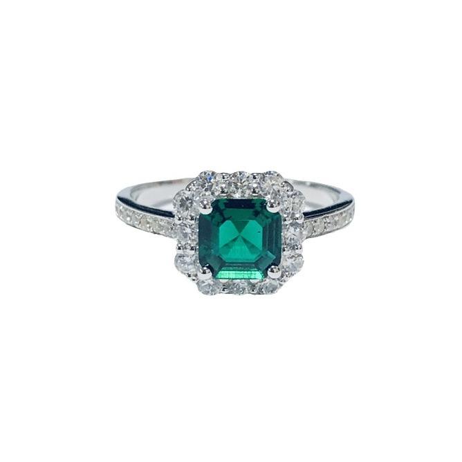 Emerald Simple Pave Setting Gift 1 Carat Moissanite PT950 Platinum Ring Women - Emerald for Elegance, Exquisite Pave