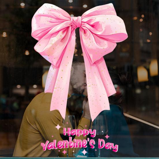 Valentine's Day Window Cling Removable Waterproof PVC Pink Bow Love Letter Heart Static Glass Sticker Wedding Holiday Party Window Decoration Decal