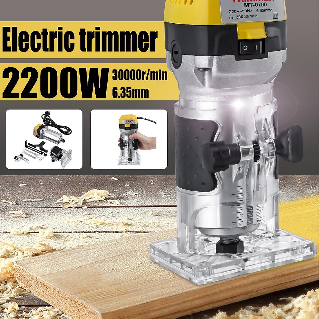 220V Electric Hand Trimmer Wood Router 2200W 6.35mm Woodworking Laminator Carpentry Trimming Cutting Carving Machine