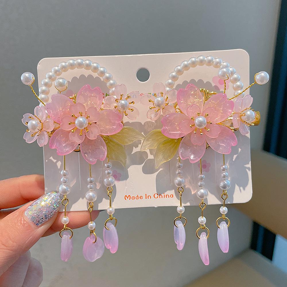 Children's Hanfu Hair Accessories: Girls' Tassel Flower Fairy Clips for Costume