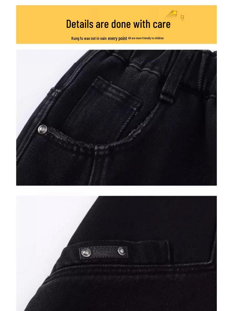 Boys' 2025 Loose Straight-Leg Jeans: Fashionable Campus Style, Junior High, Plus Velvet