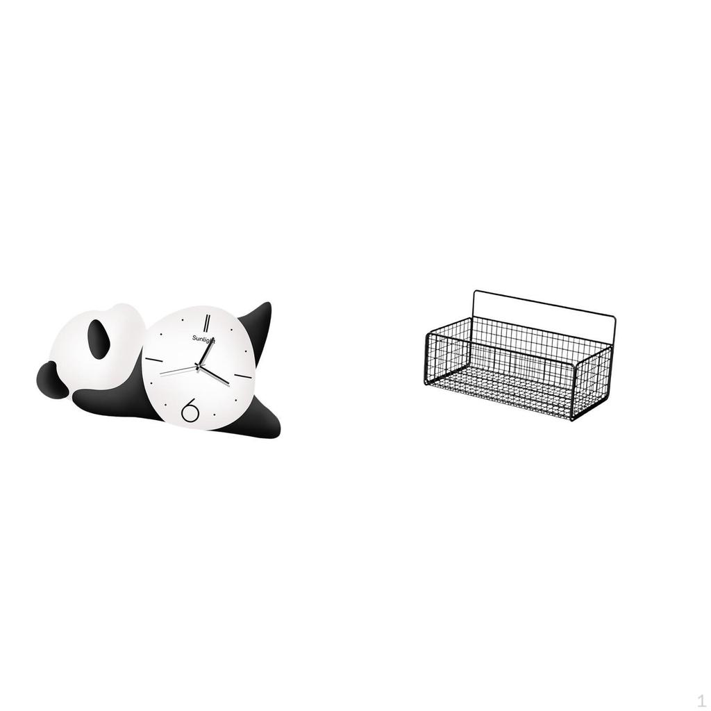 Modern Panda Wall Clock And Basket Shelves for Living Room Kitchen Bathroom Practical Sturdy Cute