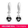 925 Sterling Silver Black Round Zircon Drop Earrings for Women Fashion Wedding Jewelry Gift