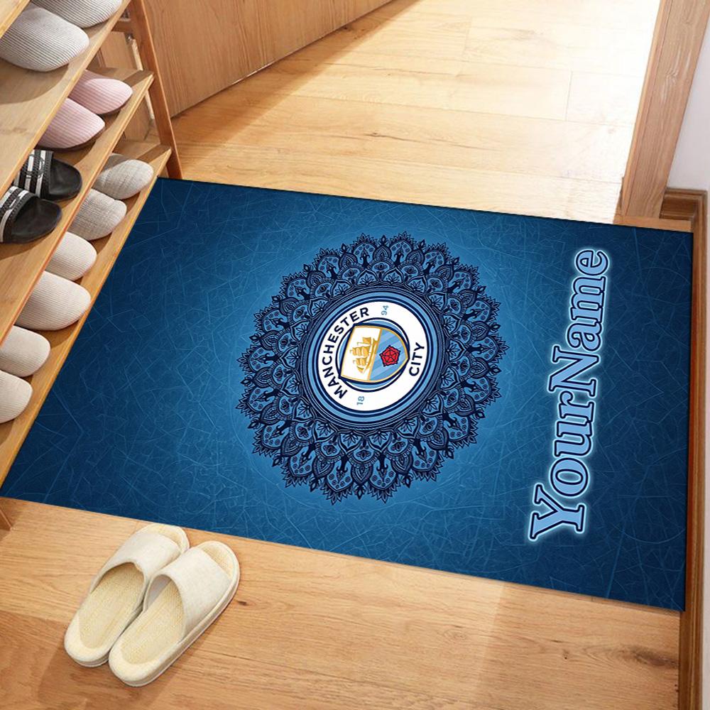 Manchester City Customize Your Name Area Rug Perfect for Balcony Entryway Foyer Living Rooms Anti-slip Rug Decorate Offices Wedding Party Gift