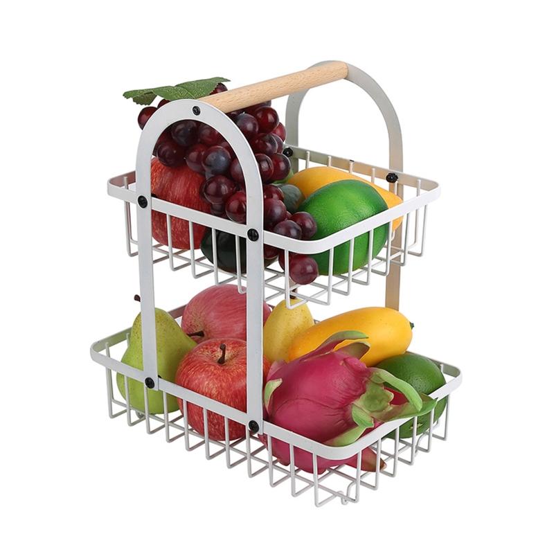 Portable Iron Art Kitchen Organizer for Fruits Bread Snacks Countertop Folding Double Layer Storage Rack 1 белый 2350₽