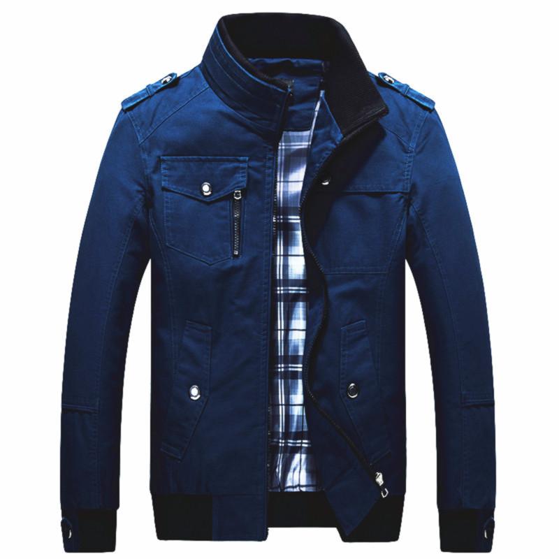 New washed pure cotton men's jacket large size blue stand-up collar men's top jacket men's
