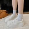 Genuine Leather European White Shoes Women'S Soft Leather Summer New Thin And Light Casual Lace-Up Muffin Casual Board Shoes