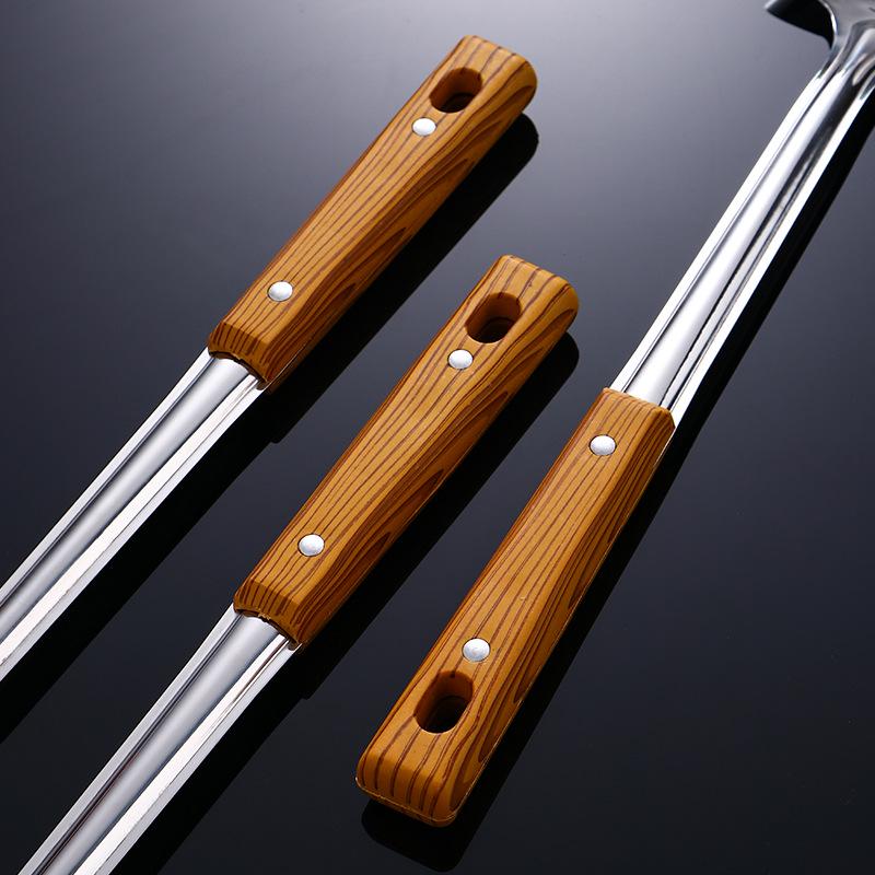 Stainless Steel Cookware Set with Heat-Resistant Wood Grain Handles, Spatula, Slotted Spoon, and Ladle - Durable Kitchen Utensils