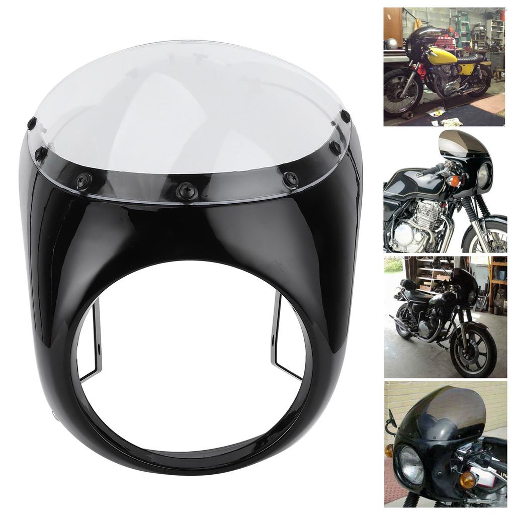 7in Headlight Fairing Wind Deflector Windshield Universal for Motorcycle(Glossy Black Transparent Lens )