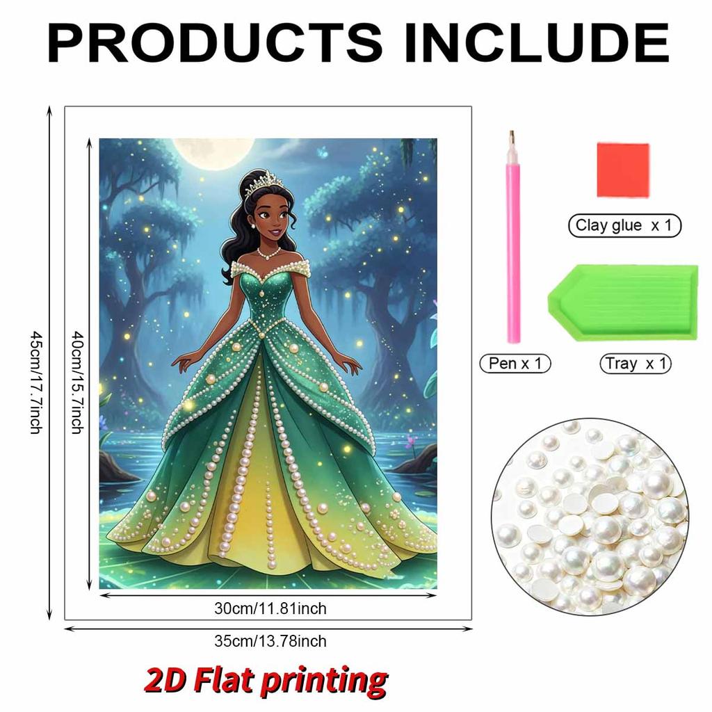 Disney Pearl Painting Princess Tiana Green Gold Gradient Skirt Creative 5D Exquisite Landscape Sparkling Craft Home Wall Decor DIY Handmade Gift