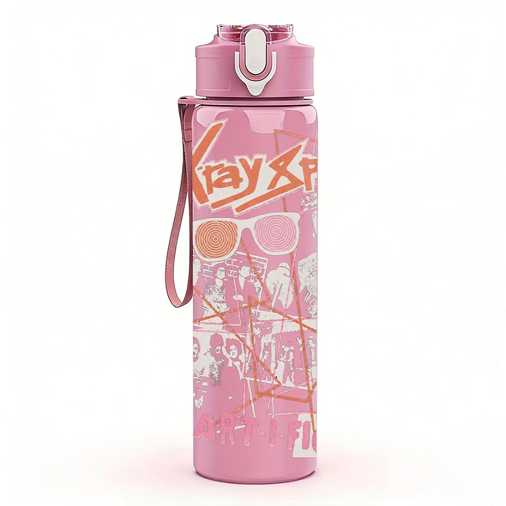 1PC Abstract Red Line Graffiti Minimalist Print 750ml Portable Sports Water Bottle Leakproof Gym Outdoor Travel Drink Cup