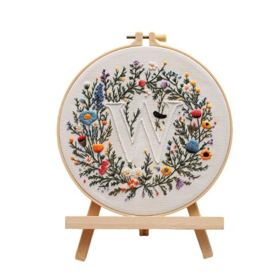 Floral Letter Embroidery Kit A To Z Embroidery Starter Kit with Hoop Fabric