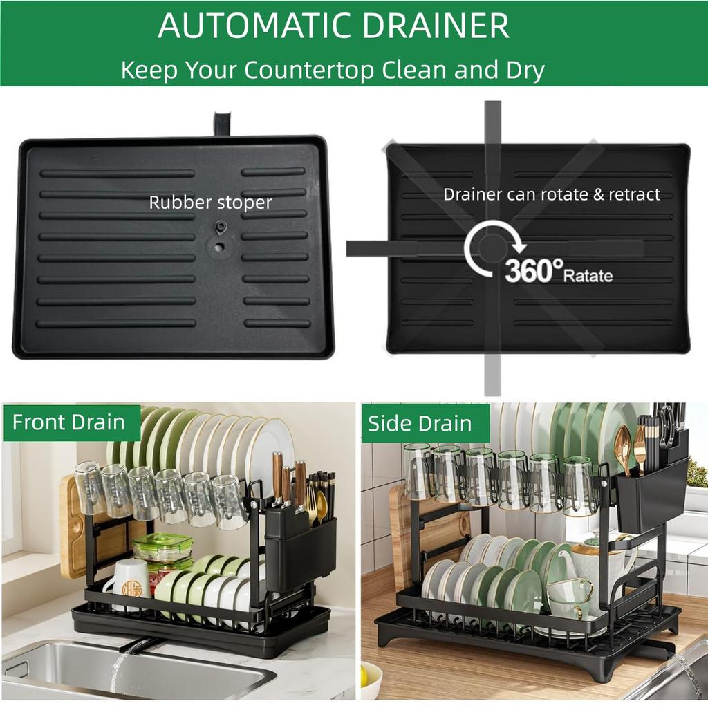 FUMITT Dish Dish Dish Slim Large Kitchen Dish Drying Easy To Assemble Automatic Drain Drainer, Drainer, Rust-Proof, Storage, - Capacity, Supplies,