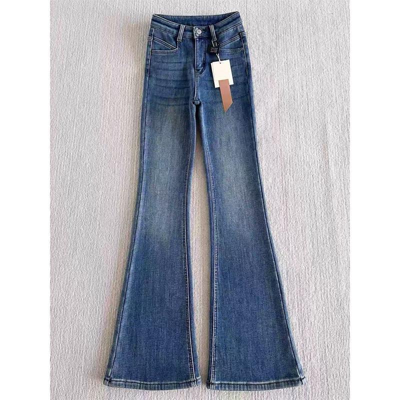Women s Retro Elastic Micro-Flare Velvet Jeans - Plus Size, High Waist, Slimming Winter Pants XL