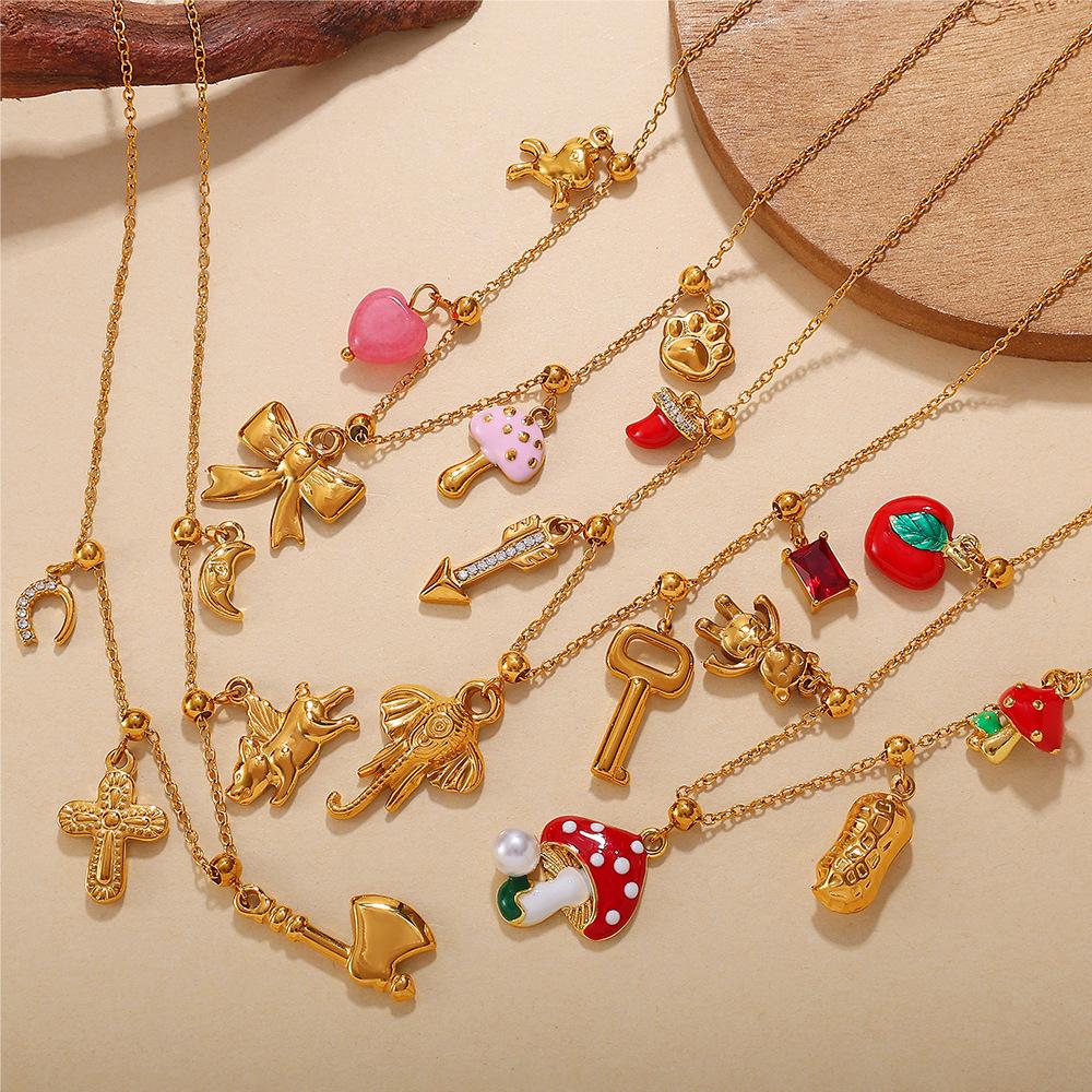 Niche seaside vacation style DIY mushroom pendant necklace stainless steel plated temperament necklace jewelry women