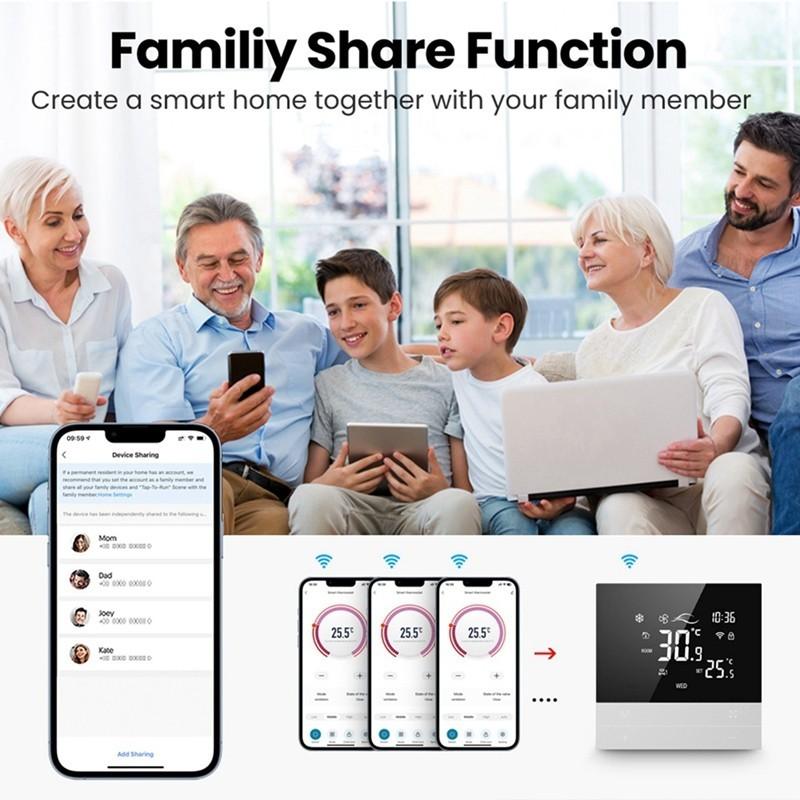 Coil Unit Voice Temperature Controller Control Panel WiFi Smart Thermostat Switch Heating Cool 3 Speed Fan