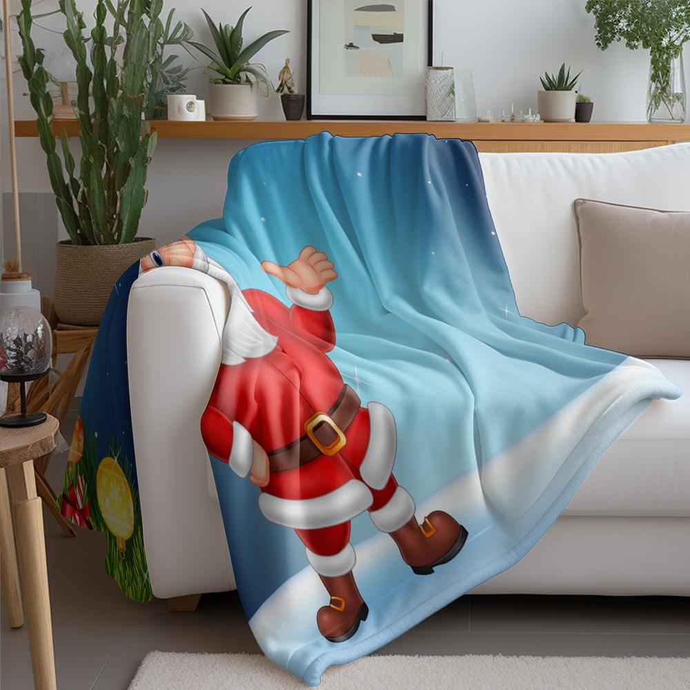 TU Festive Santa Throw Blanket Cozy Christmas Decor Reversible Flannel Fleece Blanket Holiday Gift Home Accent Throw