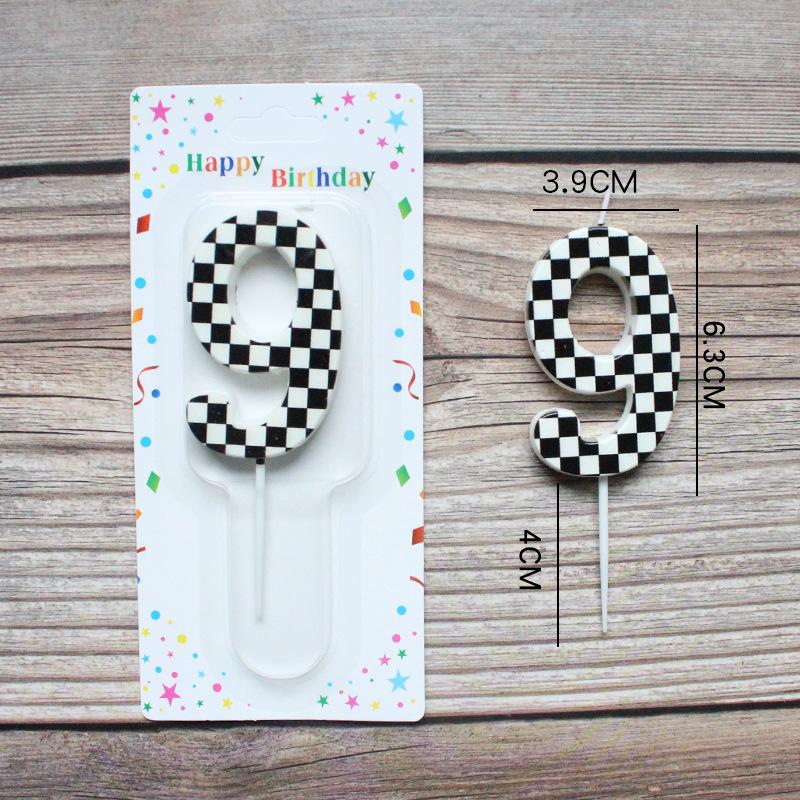 Checkerboard Number 0-9 Candle Birthday Party Decoration Black and White Grid Suction Card Number Candle
