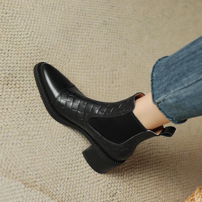2024 Autumn Boots Women Genuine Leather Shoes for Women Pointed Toe Ankle Boots Chunky Heel Shoes Western Boots Platform Shoes