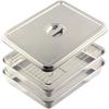 Tsubame-Sanjo Square Tray with Lid and Mesh, XL Size, Set of 12, 18-8 Stainless Steel, for Food Preparation, Made In Japan