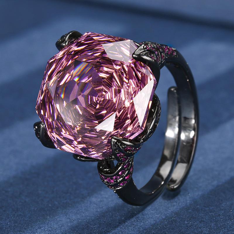 Ювелирные изделия Медное основание Позолоченное Имитация Розовой огранки Круглый Черное золото Винтажное кольцо Ювелирные изделия 16 мм