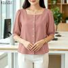 Women Casual Square Collar Solid Color Loose Half Sleeve Blouse