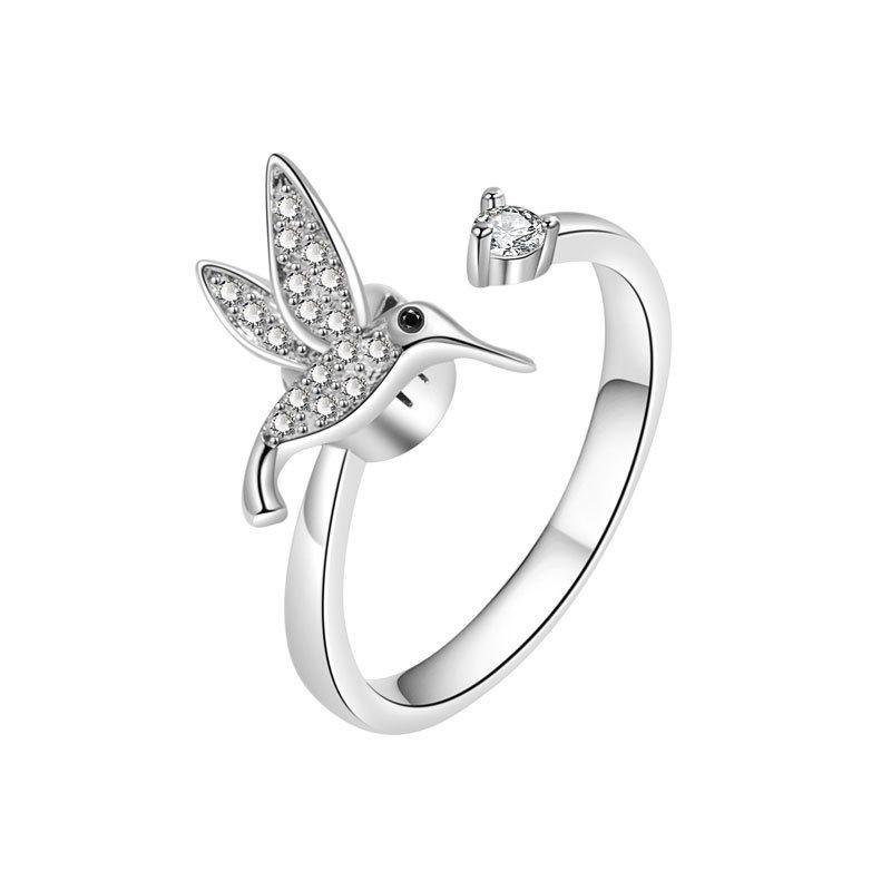 Copper Zirconia Adjustable Bird Design Anxiety Relief Ring For Women Summer