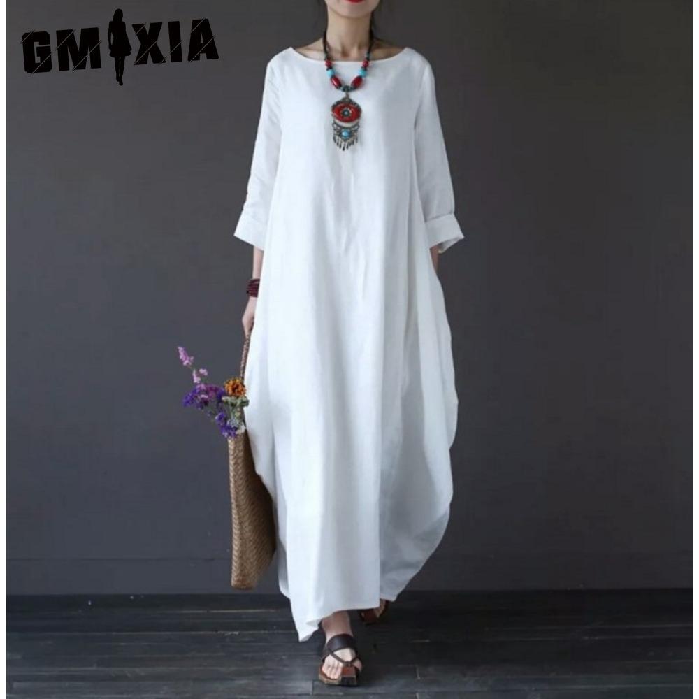

GMXIA Женское длинное свободное летнее повседневное платье из льна и хлопка, больших размеров XXXXXL белый