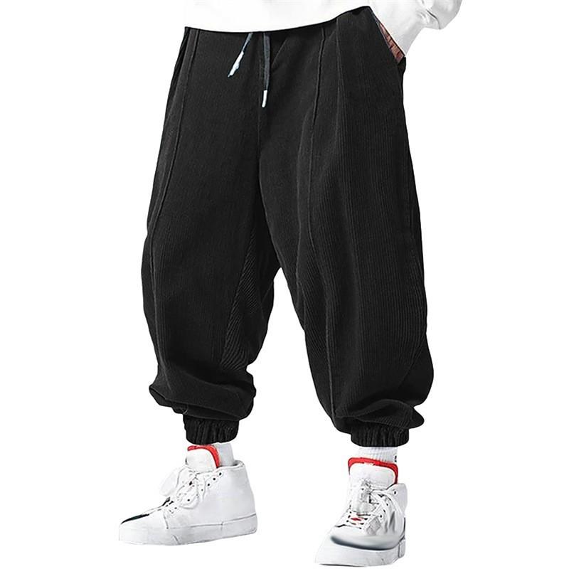 Spring Autumn Men's Casual Loose Drawstring Pants Sweatpants Solid-color Corduroy Trousers Jogger Training Men Pants