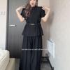 Plus Size Chic French Style Summer Suit: Short Sleeve Top & Wide-Leg Pants Set