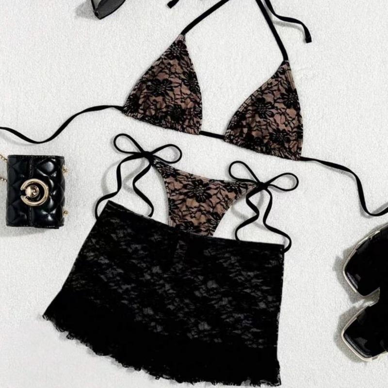 Women S Sexy Lace Multi Layer Three Piece Bikini Swimwear Set