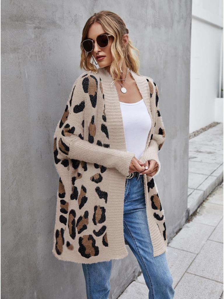 2025 Spring Women's Leopard Print Knitted Cardigan Sweater