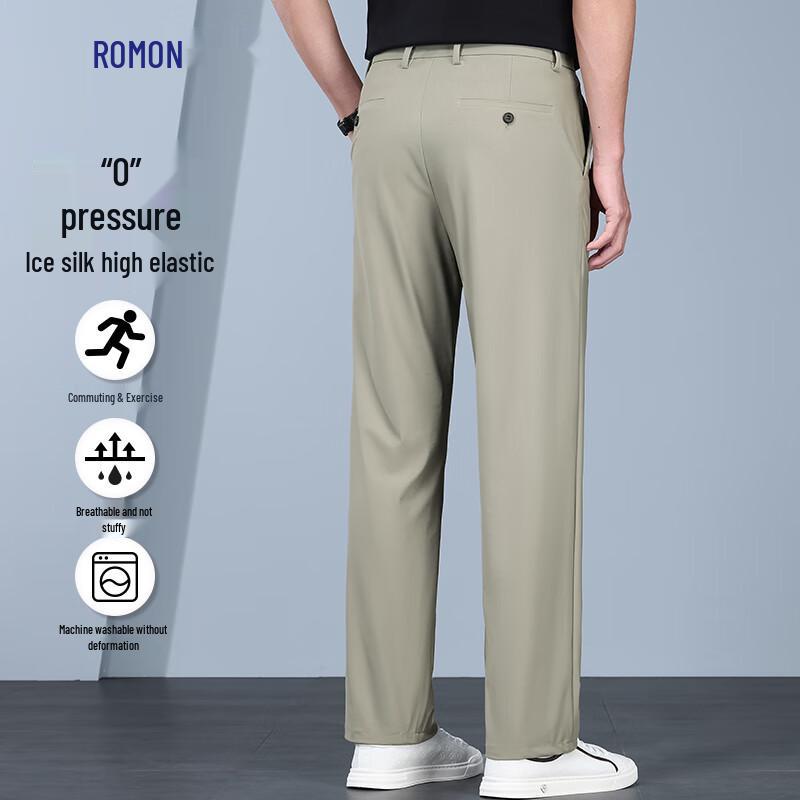 Luomeng Men's Ice Silk Stretch Straight Leg Casual Pants