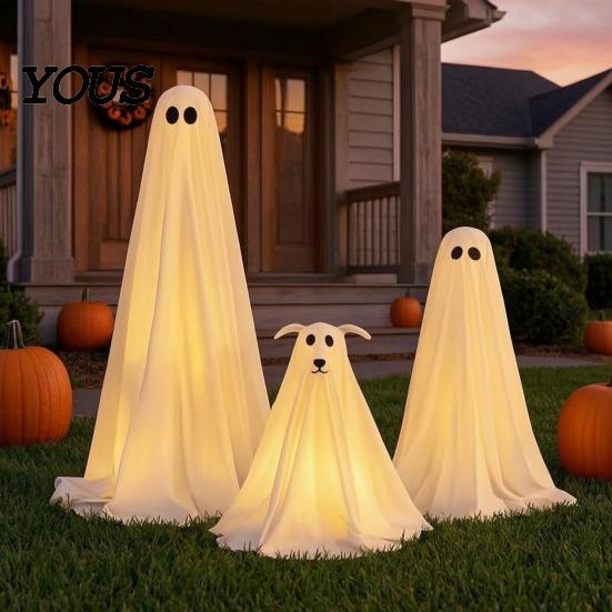 Glowing Fabric Ghost Ornaments Halloween Dog Decoration, Spooky Ornament with LED Lights And Easy Assembly Remote Control, Creepy Ghostly Prop