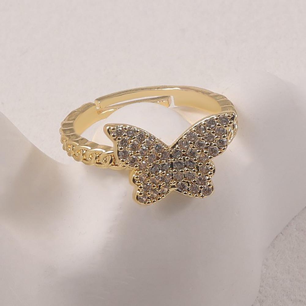 Korean Dongdaemun Butterfly Chain Adjustable Ring for Women