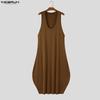 INCERUN Herren Damen Sommer Ärmellos Lässig Locker Lang Kleid Roben