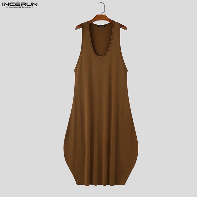 INCERUN Herren Damen Sommer Ärmellos Lässig Locker Lang Kleid Roben
