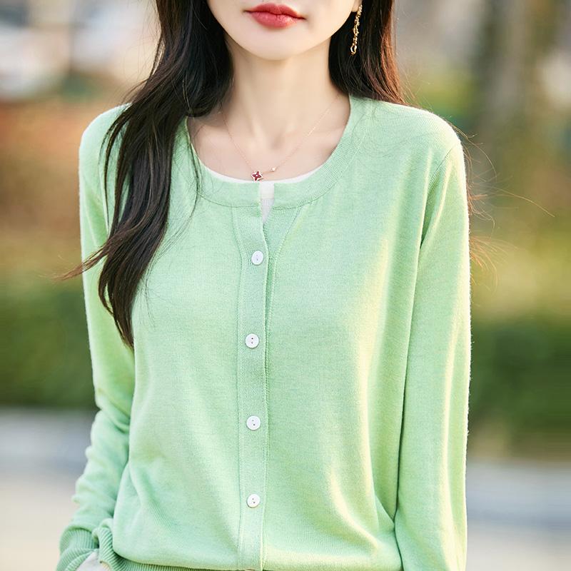 Women's Lightweight 50% Wool 50% Mulberry Silk Cardigan - 4-Season Versatile Knitwear for All-Year Comfort & Style