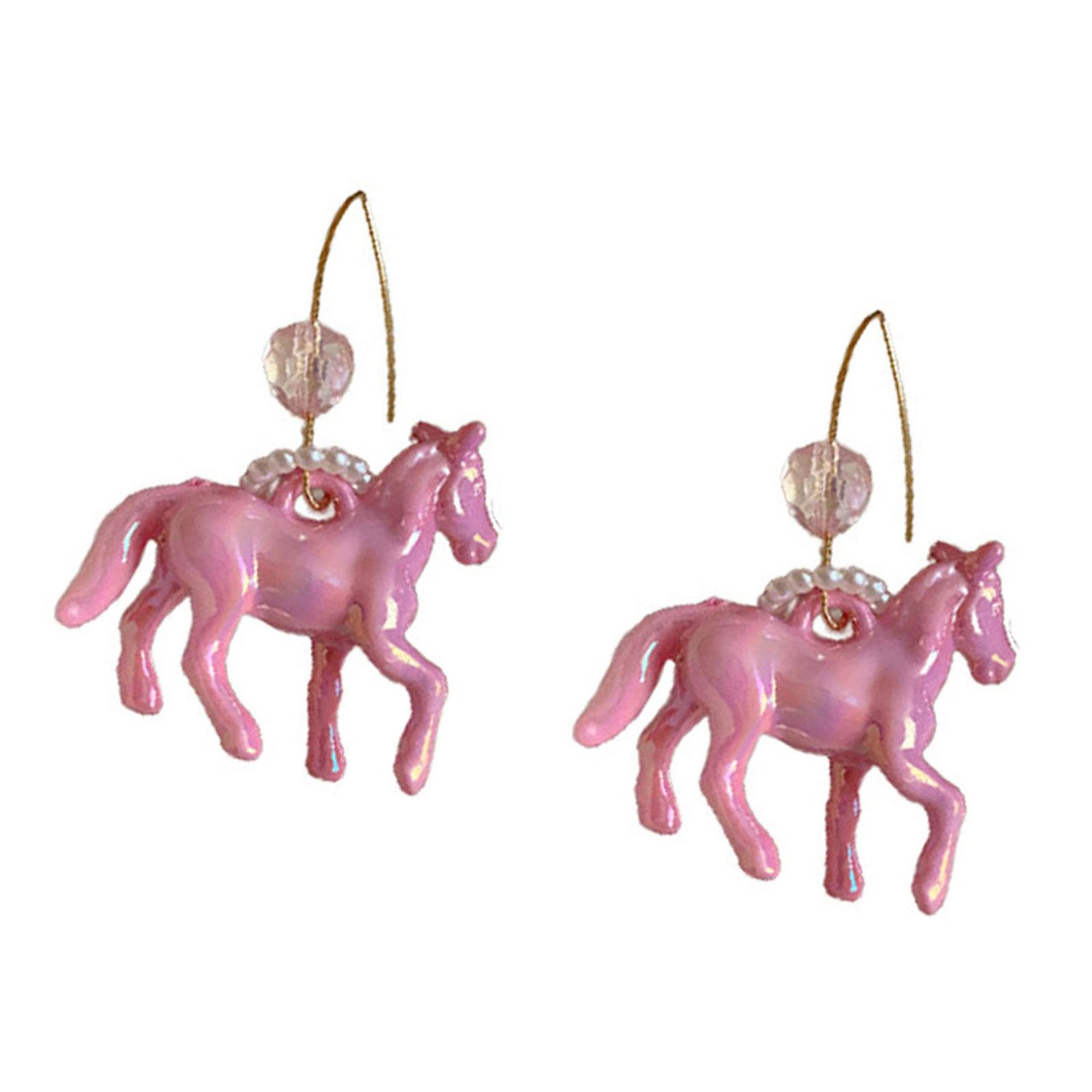 Серьги-крючки из смолы ручной работы в виде лошади, подвески в виде животных с жемчугом, аксессуары для стильных женщин ручной работы розовый