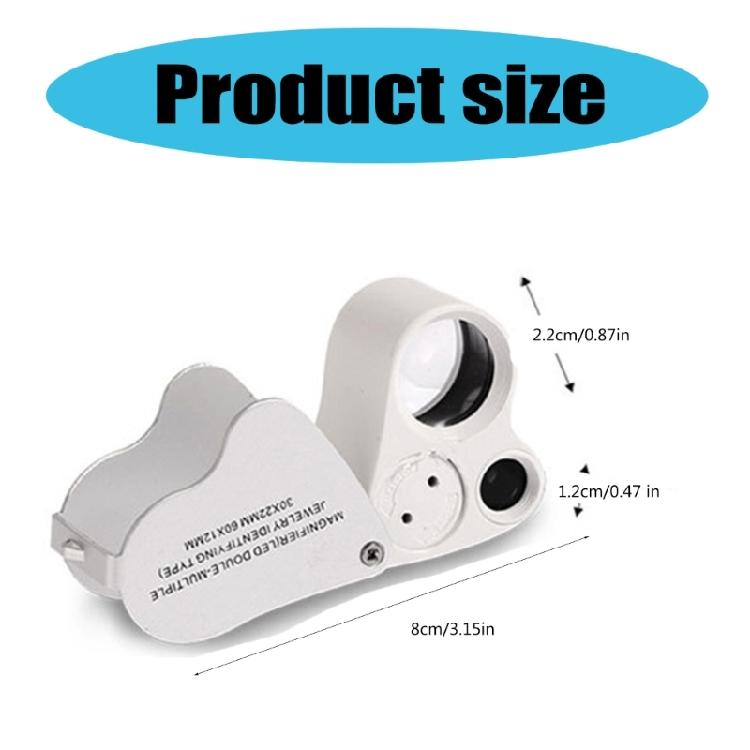 Jewellery Magnifying Glass  30 x 60 Illuminated Loupe with LED Light Jeweller's Magnifier for Diamonds Stamps